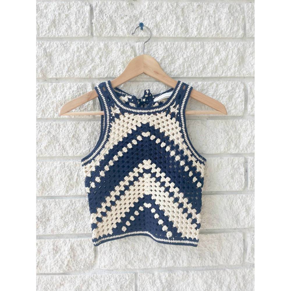 NEW ZIMMERMANN chintz hand crochet tank in cream/navy - Picture 3 of 4